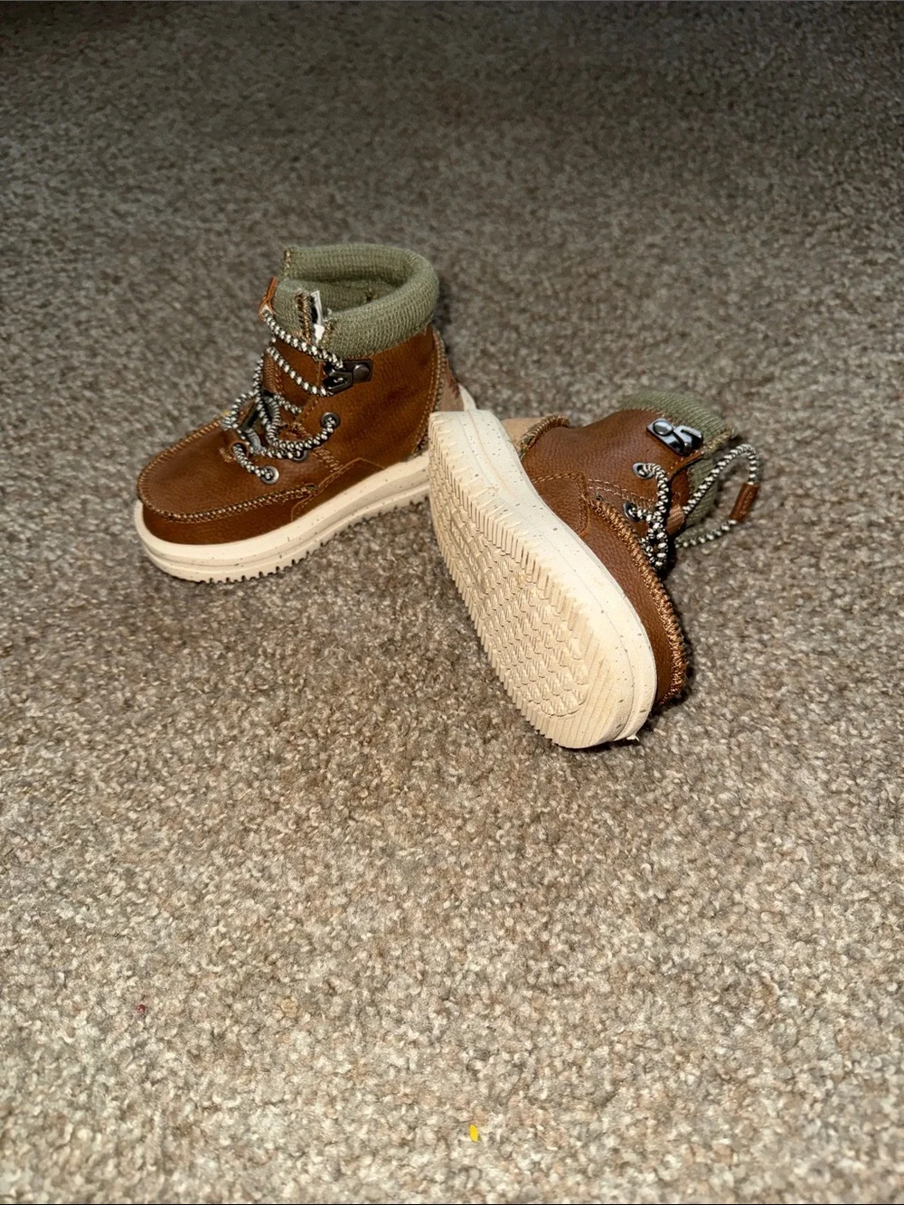 Hey Dude Brown Kids Hiking Boots with Olive Cuff